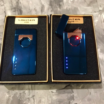 Зажигалка USB 2-ой импульс 41231 синяя + уровень заряда